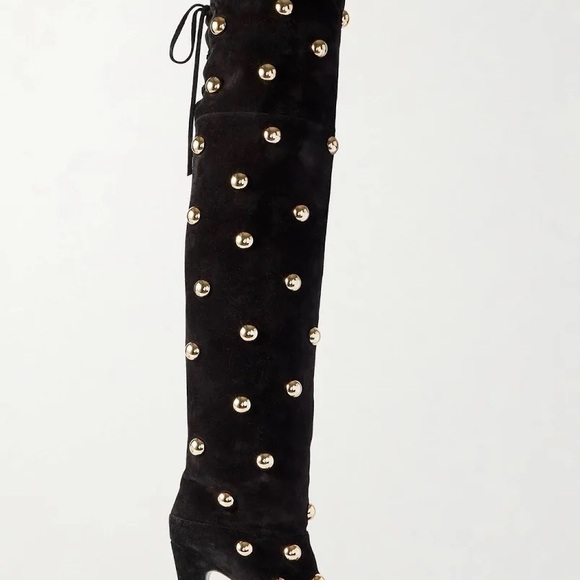 Chloe Shoes - Chloe Black Heeled Boots with Gold Studs